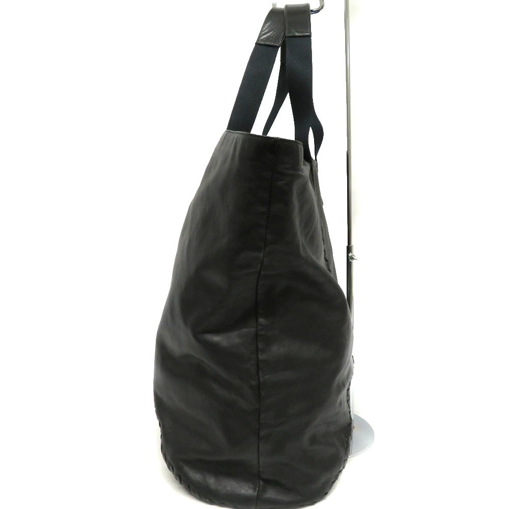 Bottega Veneta Work Tote Leather Bag Black Intrecciato